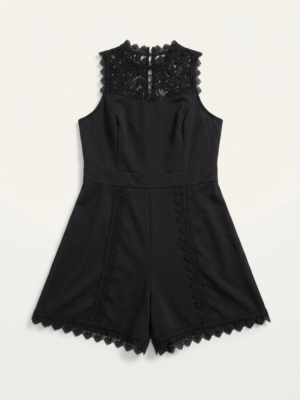 Shein New black sleeveless romper with lace trim Size 12/14
